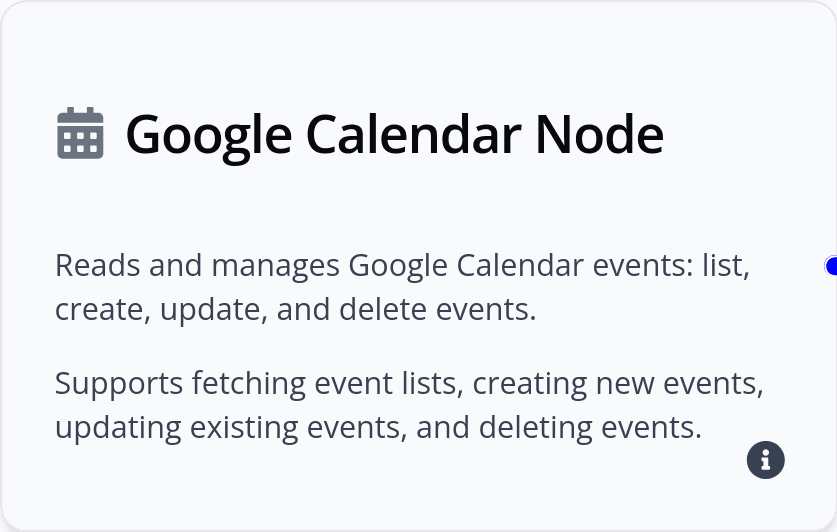Google Calendar Tool Node image